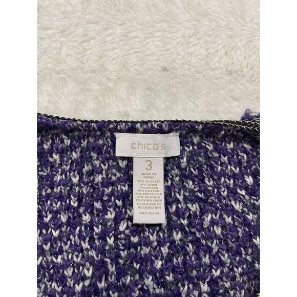 Chicos Cardigan Sweater Jacket 3 XL Long Sleeve Purple Tweed Hook and Eye Warm - Picture 4 of 8